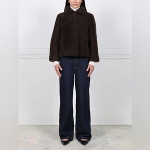 NWT Pologeorgis Cropped Curly Shearling Coat Jacket Dark Brown Medium Current